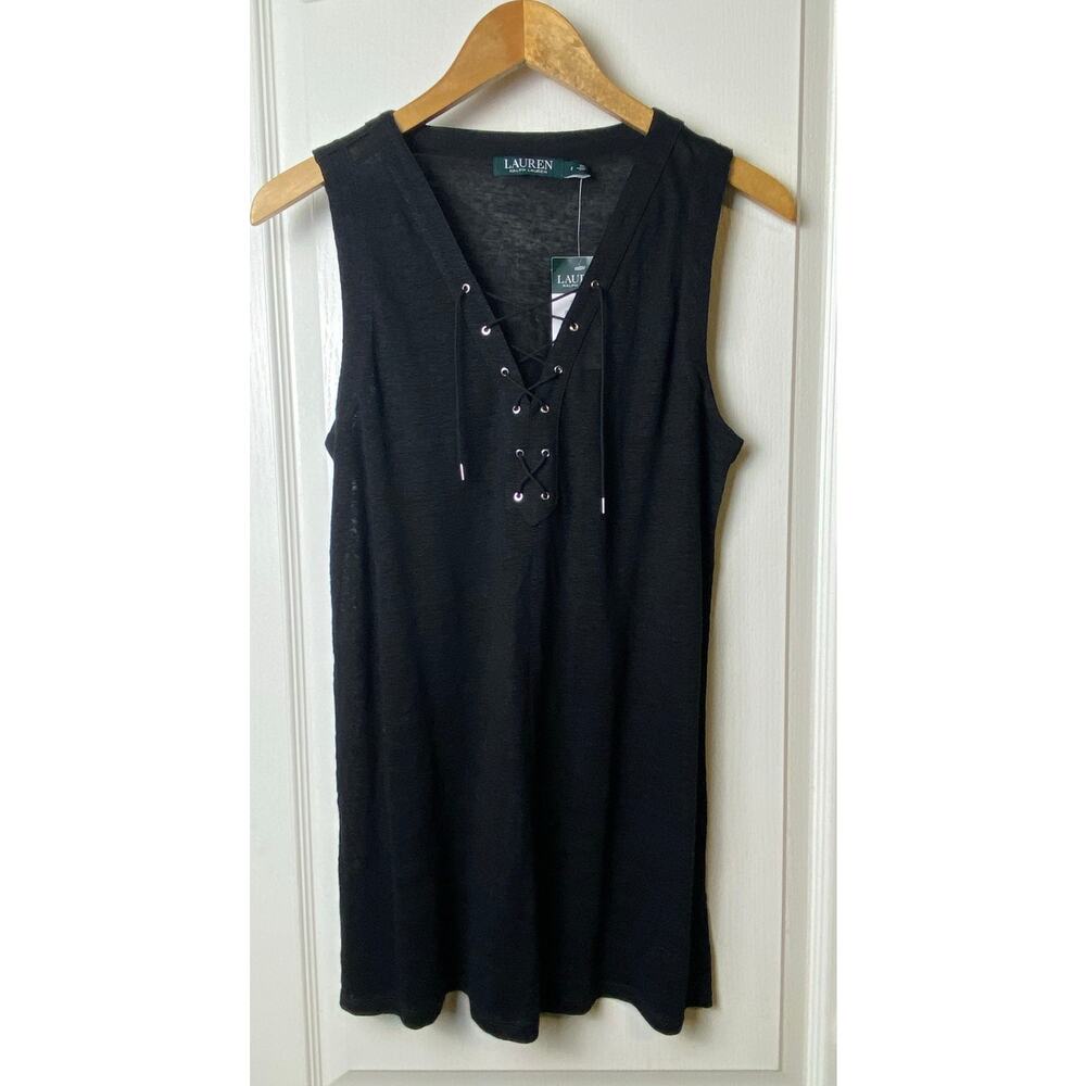 Lauren Ralph Lauren Women's Black 100% Linen Lace-Up Goth Tank Size Small NWT